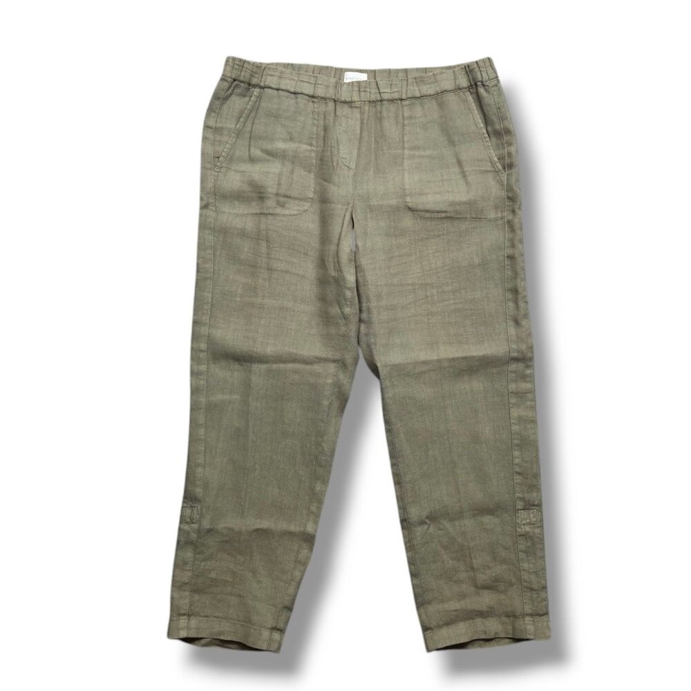 Pure Jill Garment Dyed‎ Linen Pants Womens Large Petite Green Pockets ALTERED